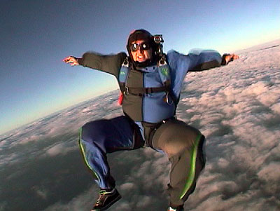 Ron sit-flies during a coach jump