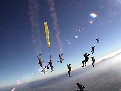 A sit-tube jump with smoke